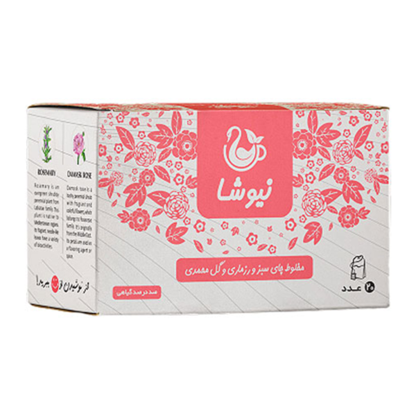 دمنوش چای سبز و رزماری و گل محمدی نیوشا